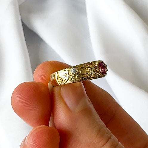 Pink Sapphire Vine Ring with Diamonds