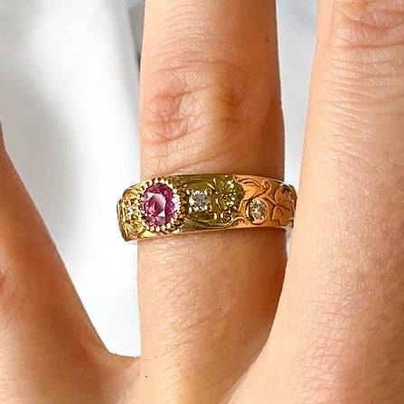 Pink Sapphire Vine Ring with Diamonds