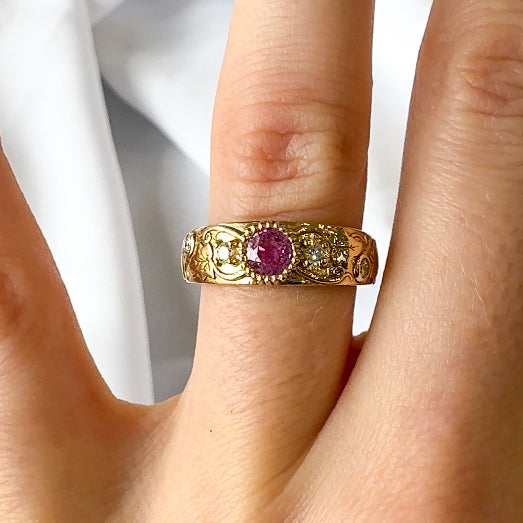 Pink Sapphire Vine Ring with Diamonds