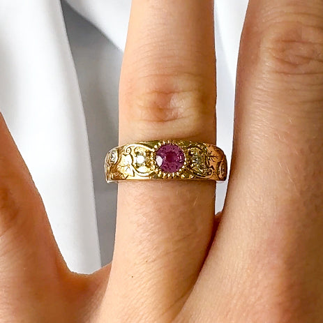 Pink Sapphire Vine Ring with Diamonds