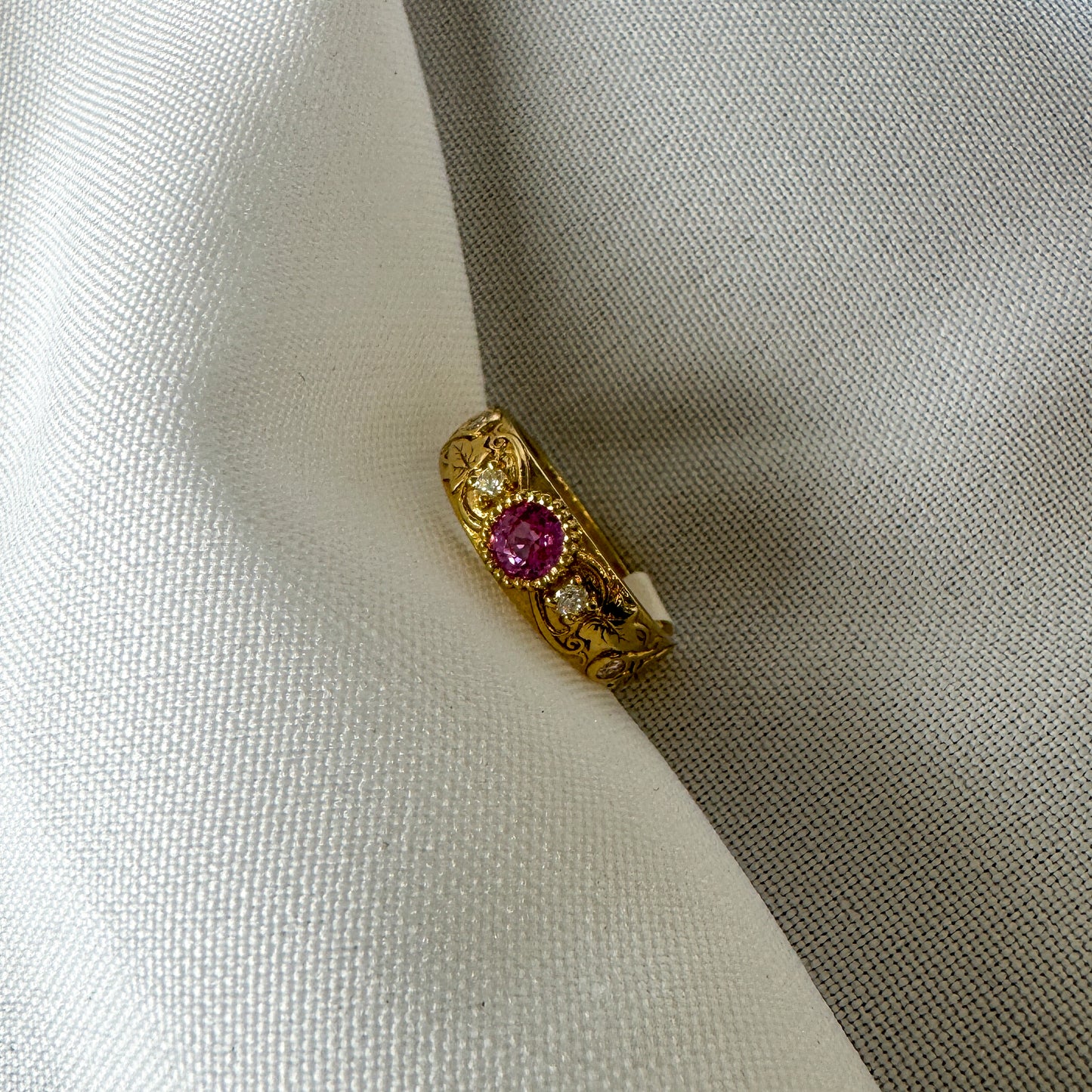 Pink Sapphire Vine Ring with Diamonds