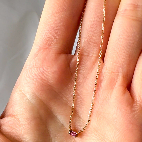 Petite Pink Tourmaline Baguette Necklace