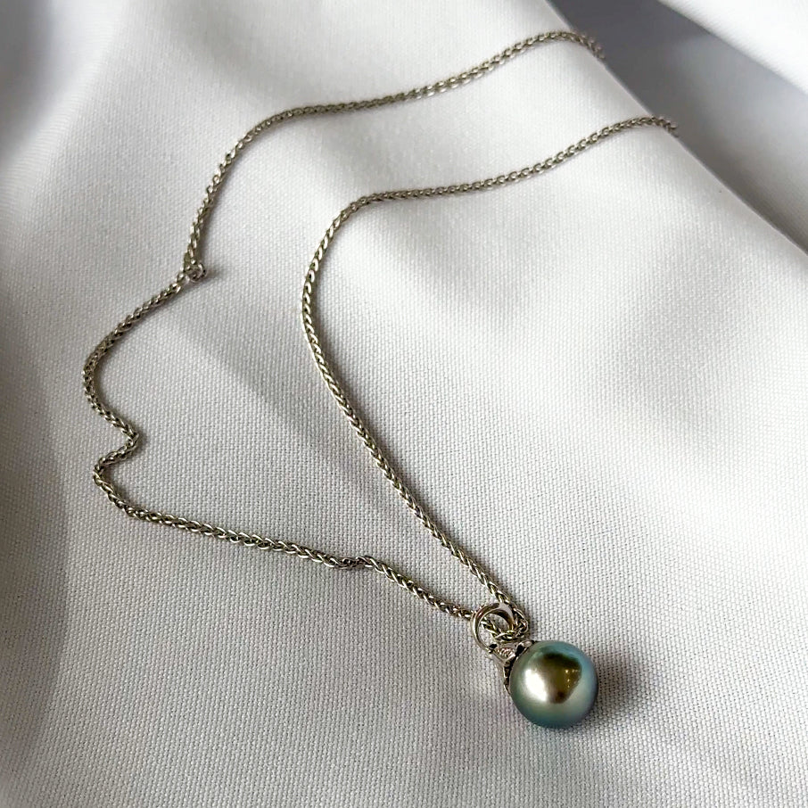 Tahitian Black Pearl and Pave Diamond Pendant