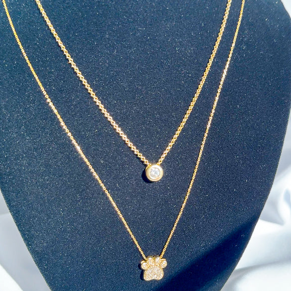 14k Gold and Diamond Paw Print Pendant