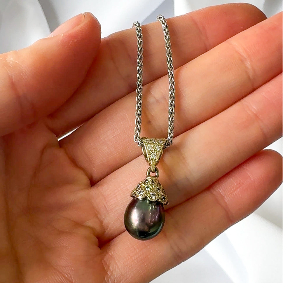 Tahitian Black Pearl and Diamond Pave Pendant