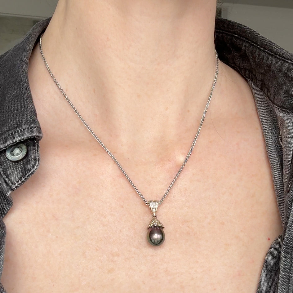 Tahitian Black Pearl and Diamond Pave Pendant
