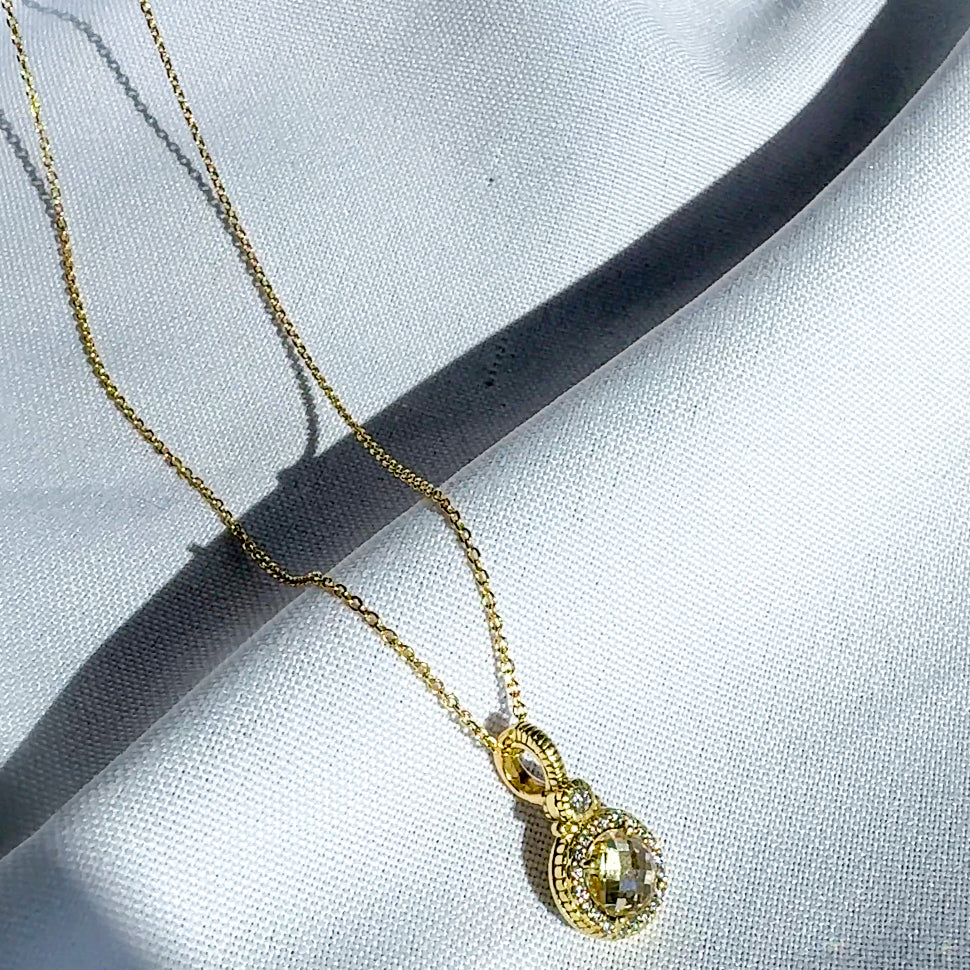 Lemon Quartz Diamond Halo Pendant