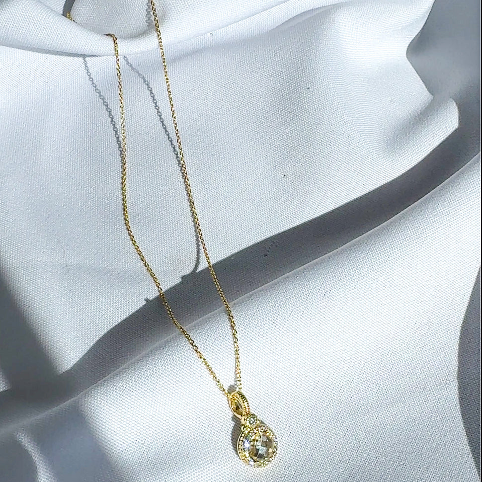 Lemon Quartz Diamond Halo Pendant