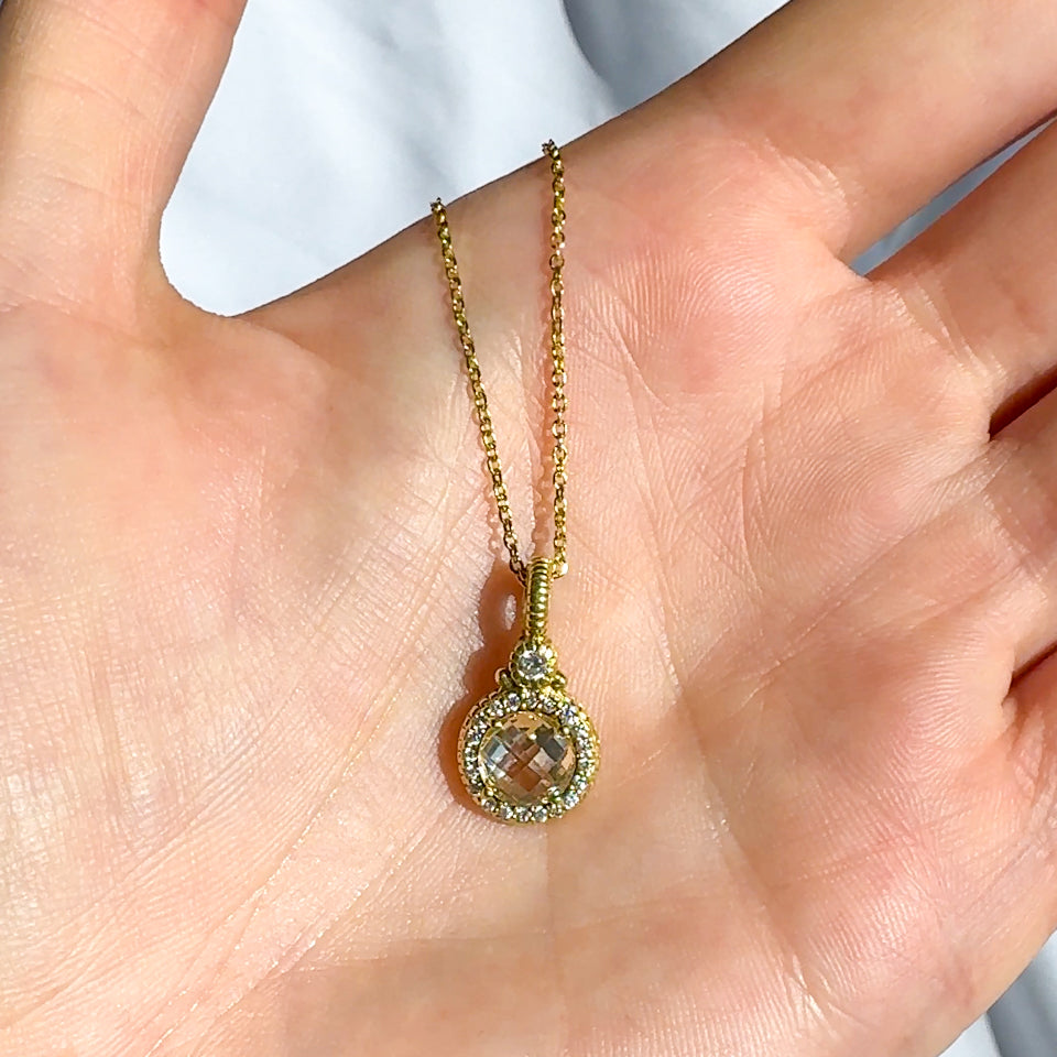 Lemon Quartz Diamond Halo Pendant