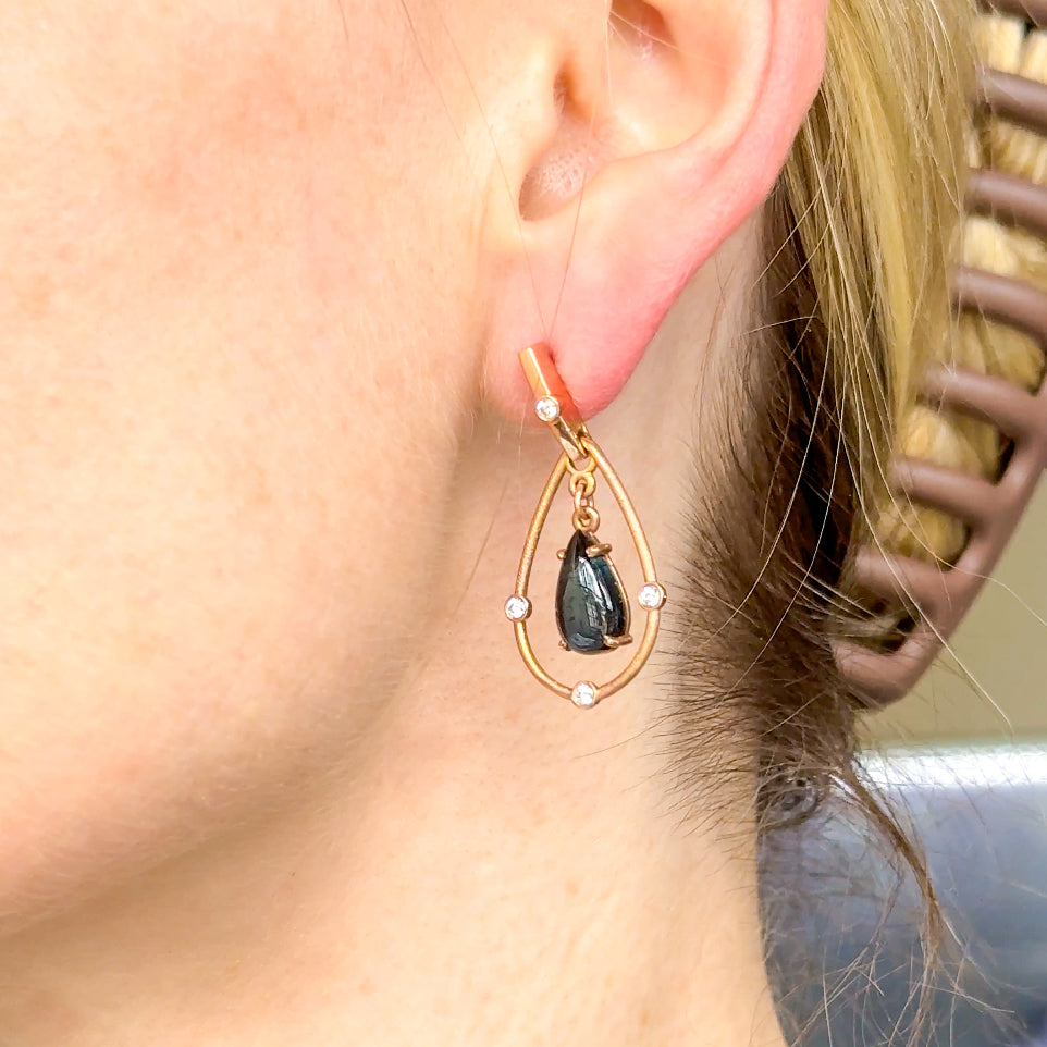 Blue Tourmaline and Diamond Dangle Earrings
