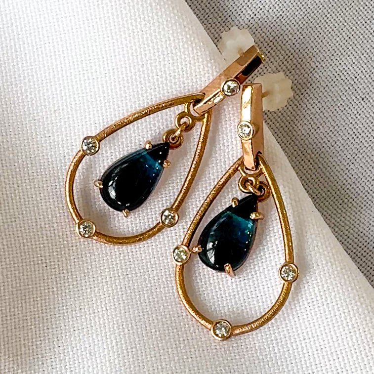 Blue Tourmaline and Diamond Dangle Earrings