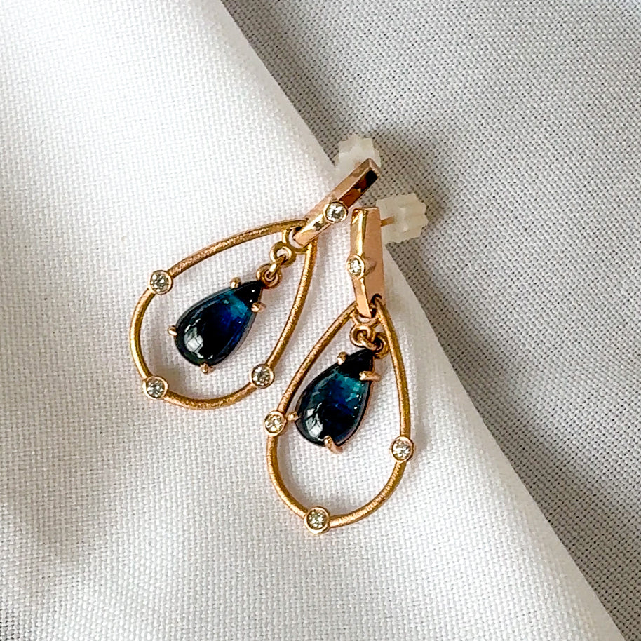 Blue Tourmaline and Diamond Dangle Earrings