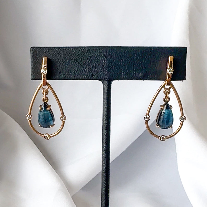 Blue Tourmaline and Diamond Dangle Earrings