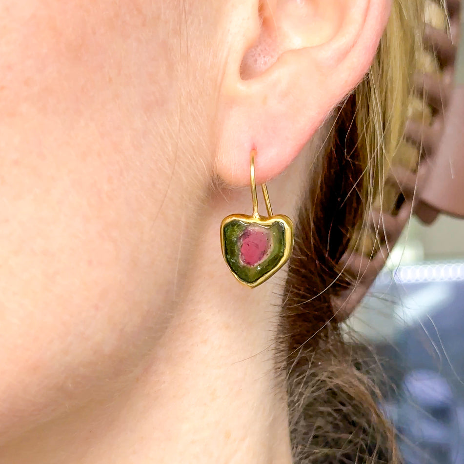 Watermelon Tourmaline Slice Earrings