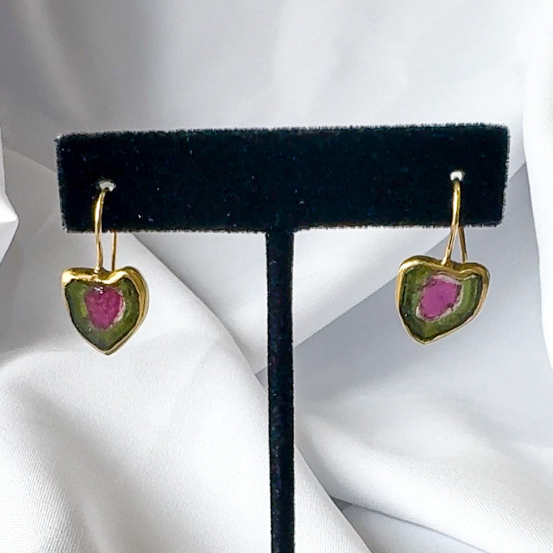 Watermelon Tourmaline Slice Earrings