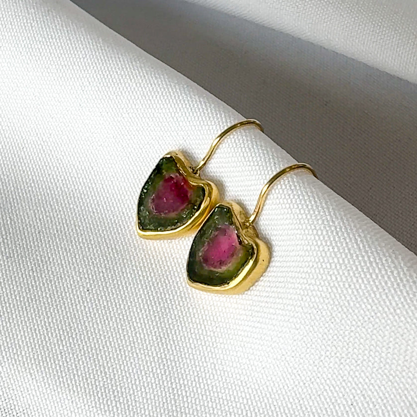 Watermelon Tourmaline Slice Earrings