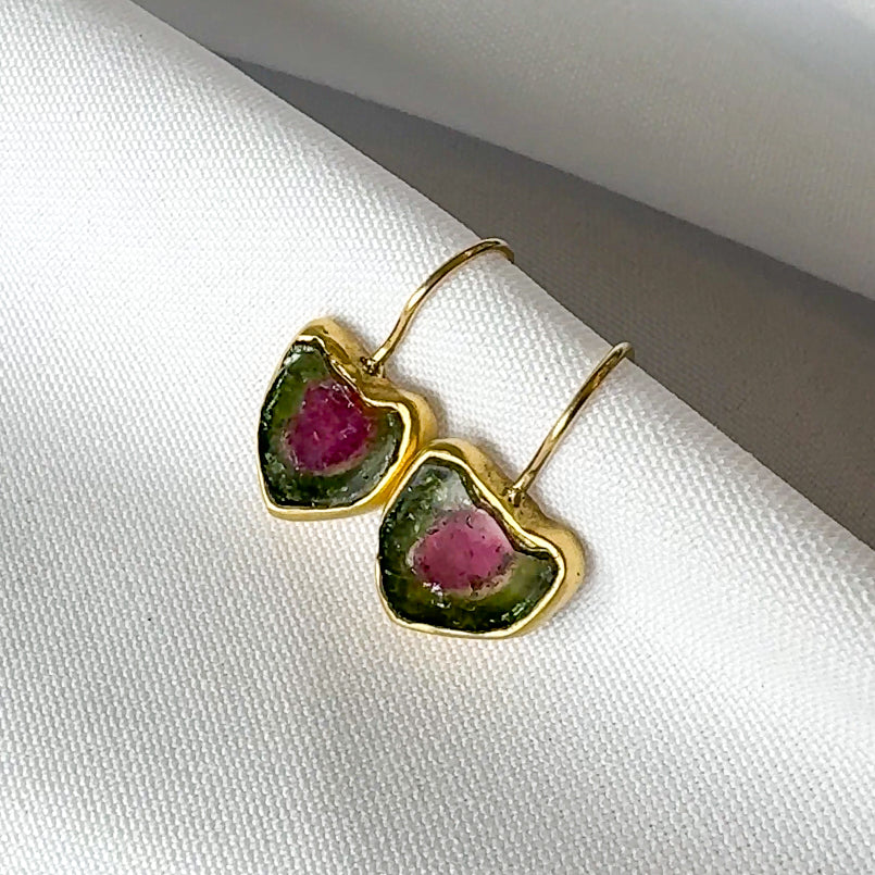 Watermelon Tourmaline Slice Earrings