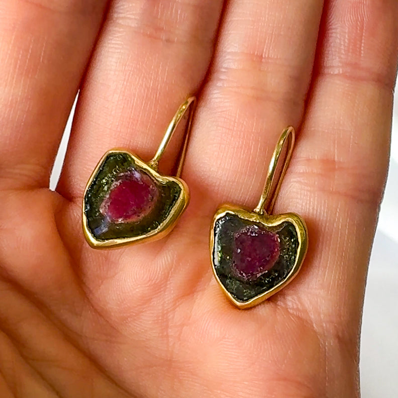 Watermelon Tourmaline Slice Earrings