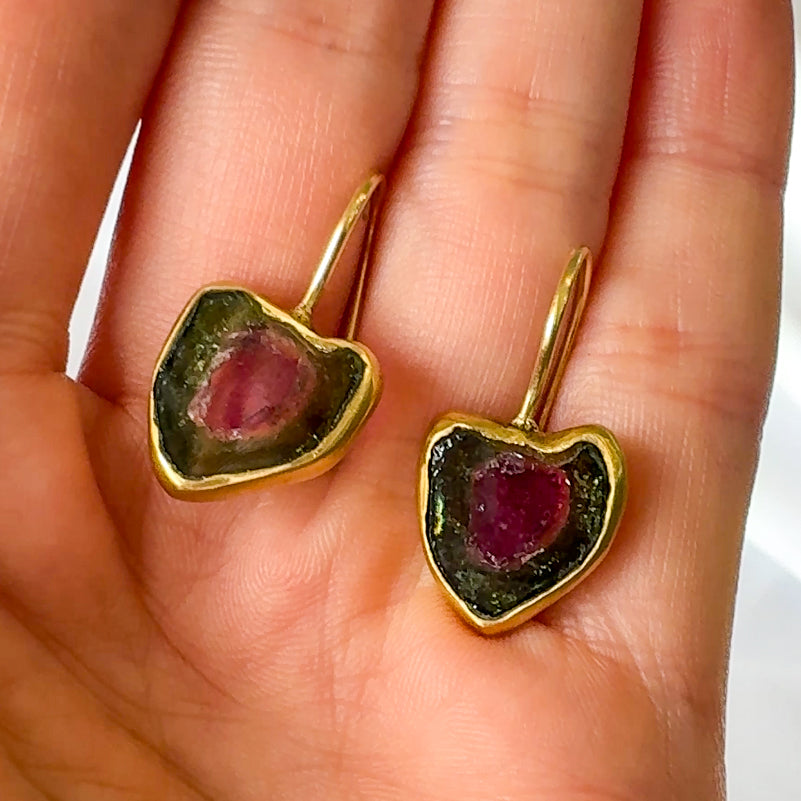 Watermelon Tourmaline Slice Earrings