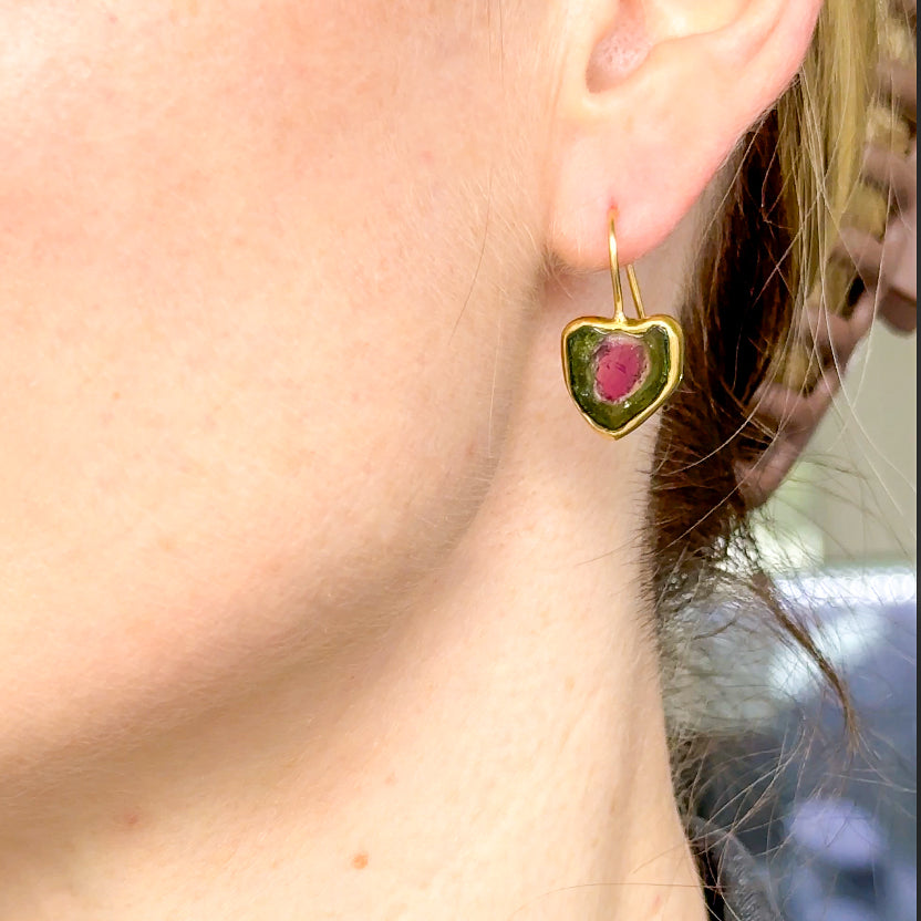 Watermelon Tourmaline Slice Earrings