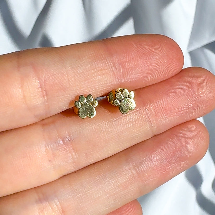 14k Gold Paw Stud Earrings