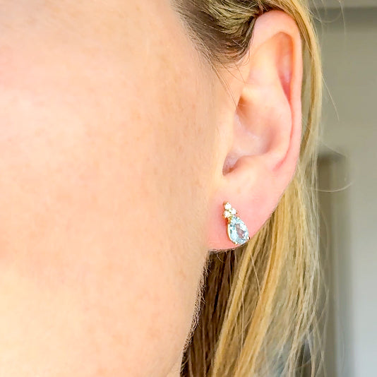 Aquamarine and Diamond Studs