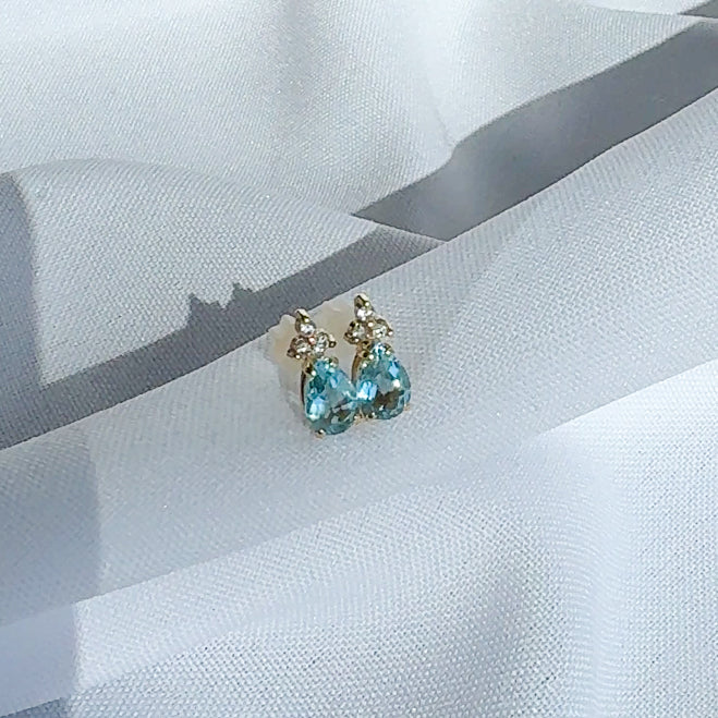 Aquamarine and Diamond Studs