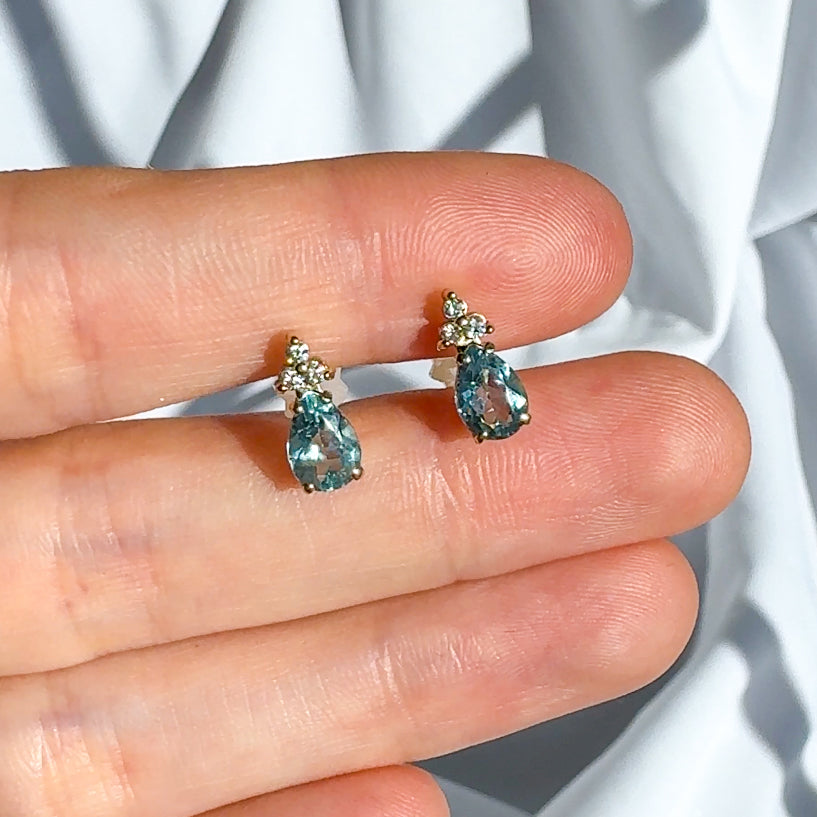 Aquamarine and Diamond Studs