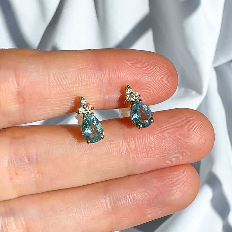 Aquamarine and Diamond Studs