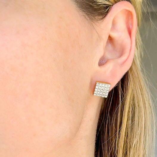 Square Pave Diamond Earrings