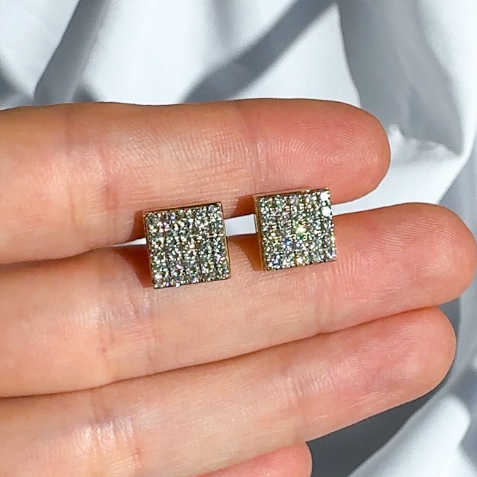 Square Pave Diamond Earrings