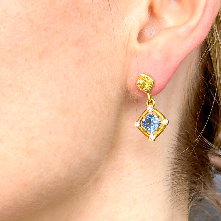 Ceylon Sapphire and Diamond Earrings