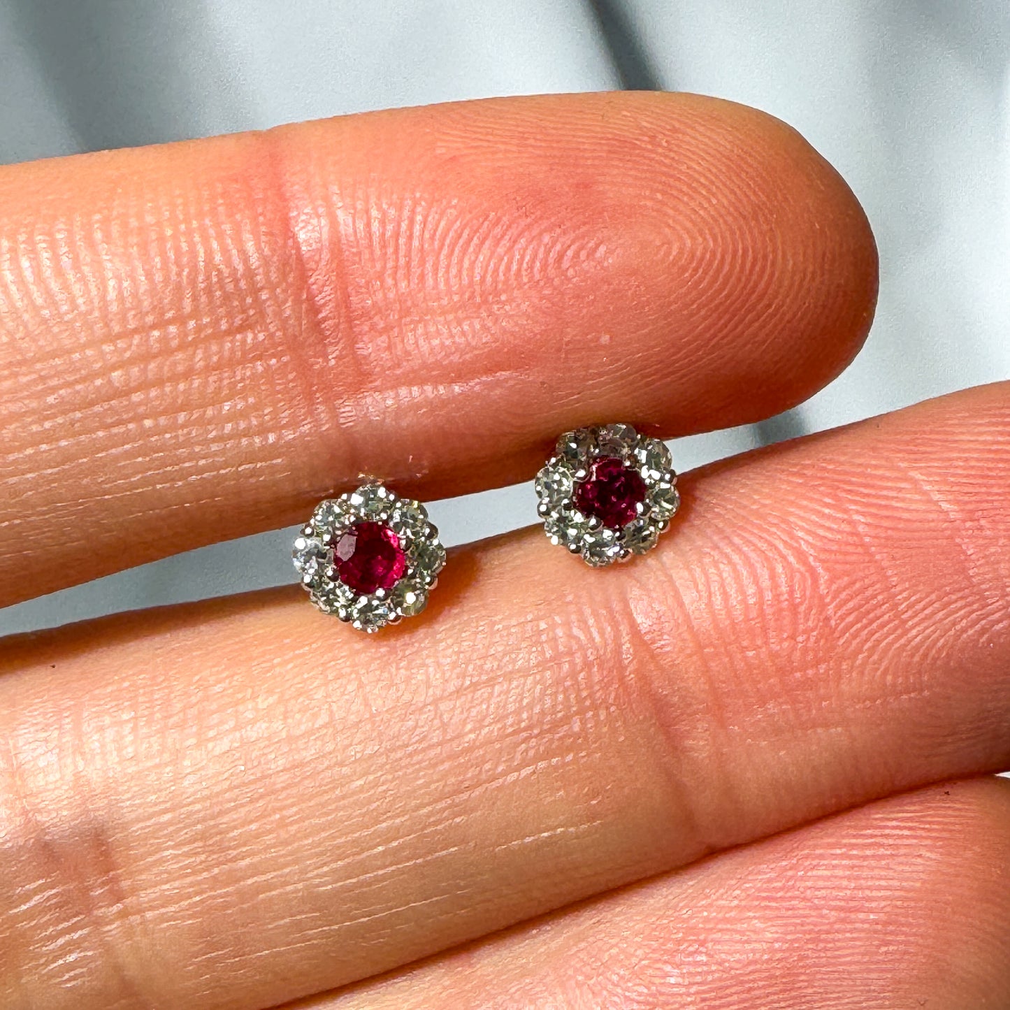 Ruby and Diamond Cluster Earrings