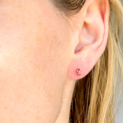 Pink Tourmaline Baguette Studs