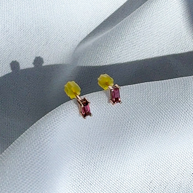Pink Tourmaline Baguette Studs