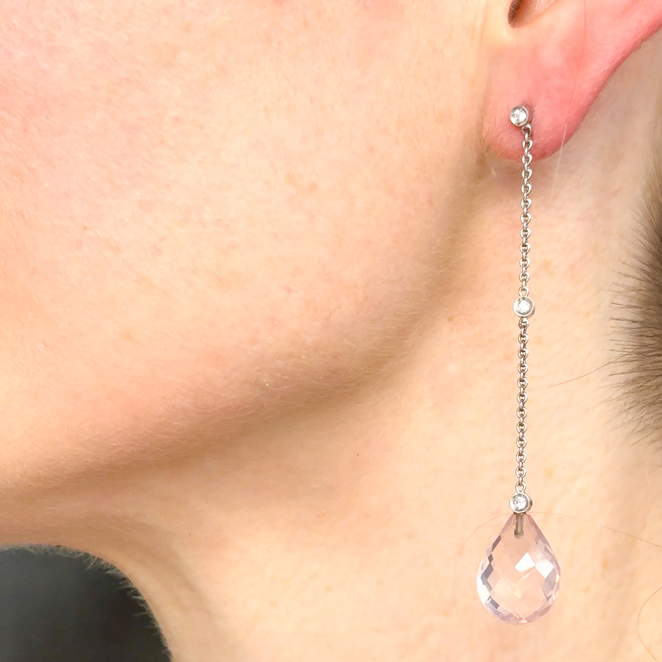Rose Quartz Briolette Drop Earrings