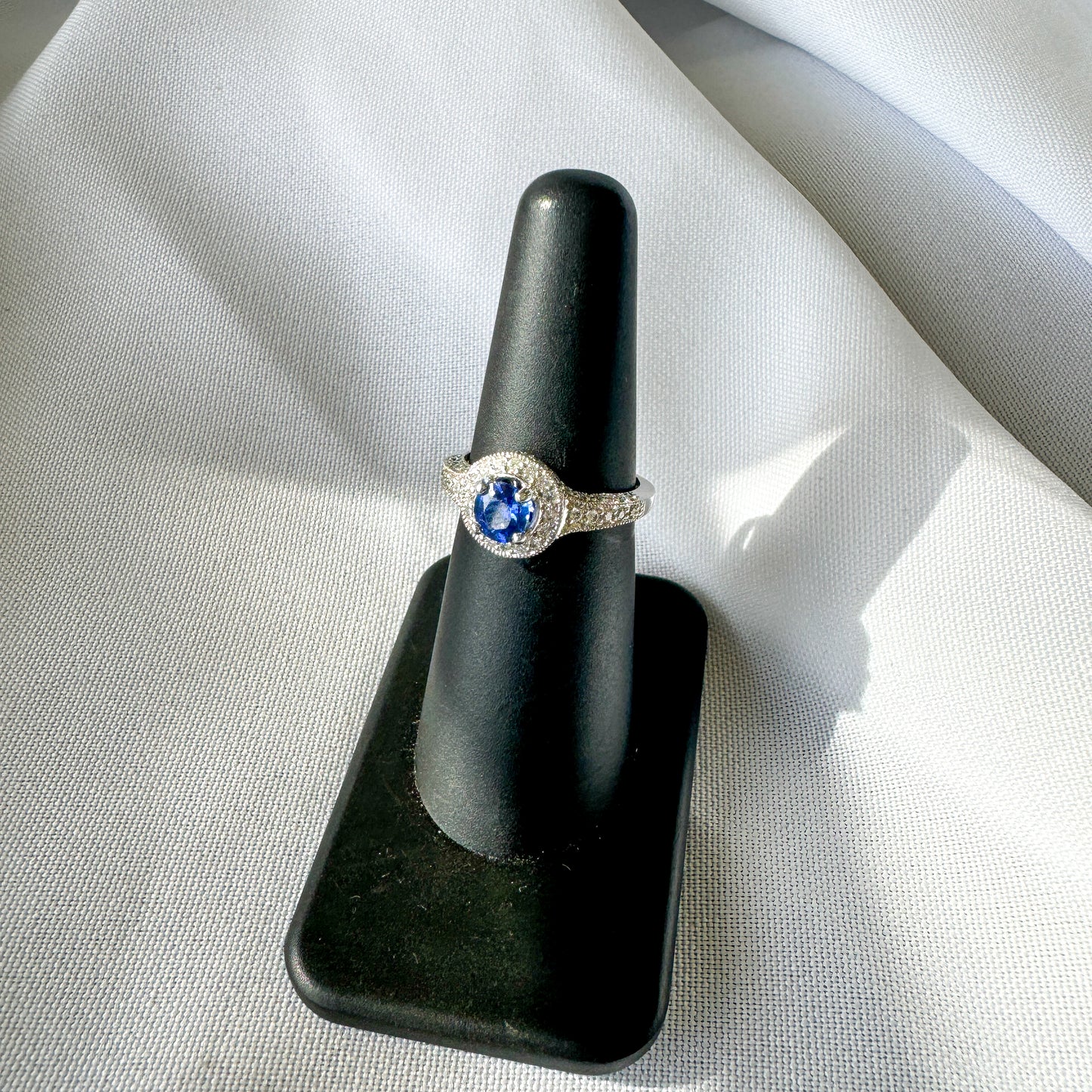 Sapphire and Diamond Halo Ring