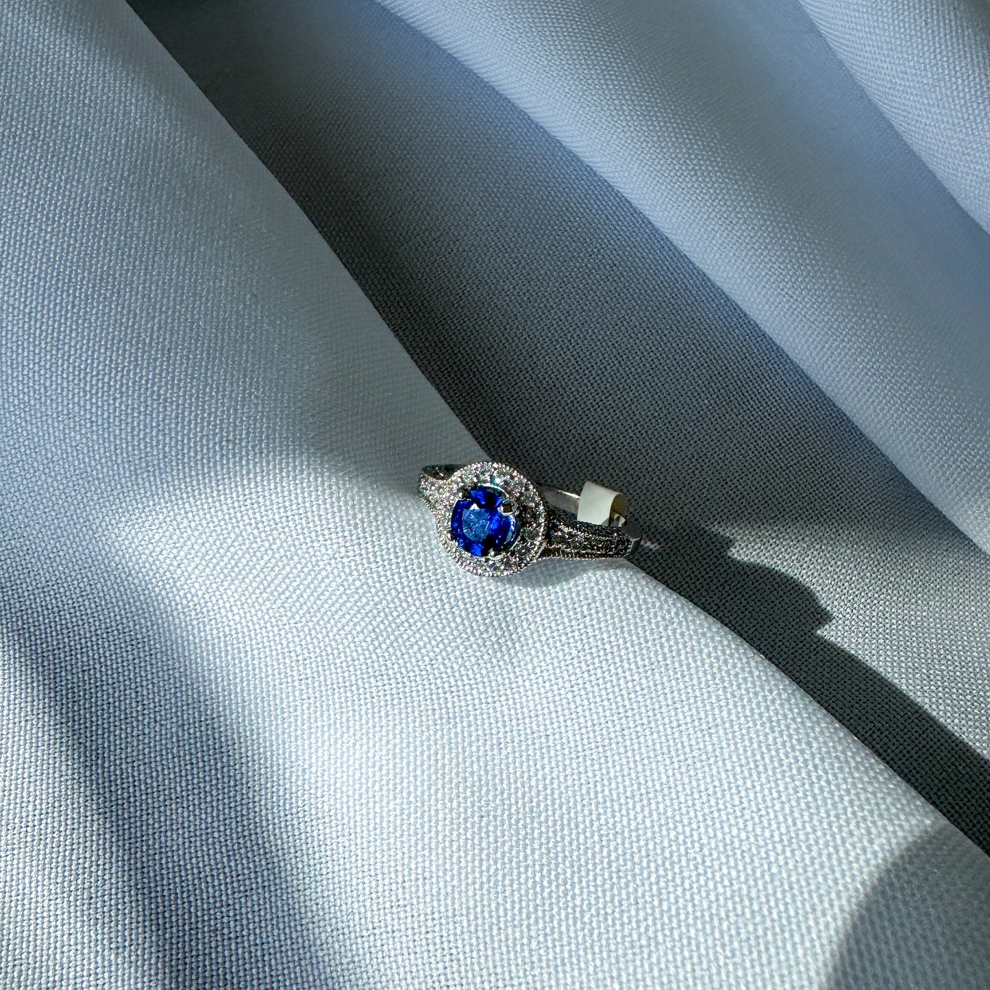 Sapphire and Diamond Halo Ring