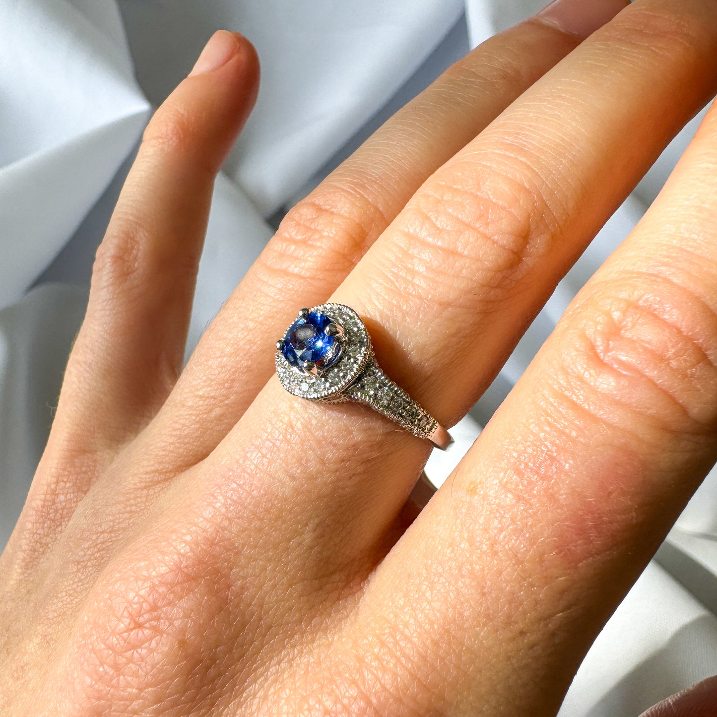 Sapphire and Diamond Halo Ring