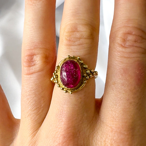 Pink Tourmaline Dot RIng