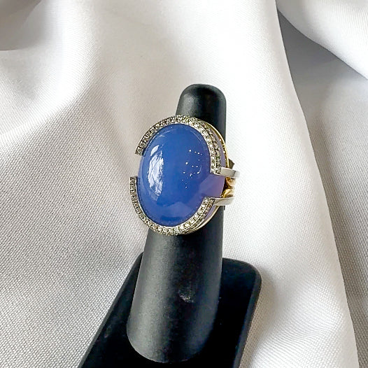 Chalcedony Cabochon and Diamond Ring