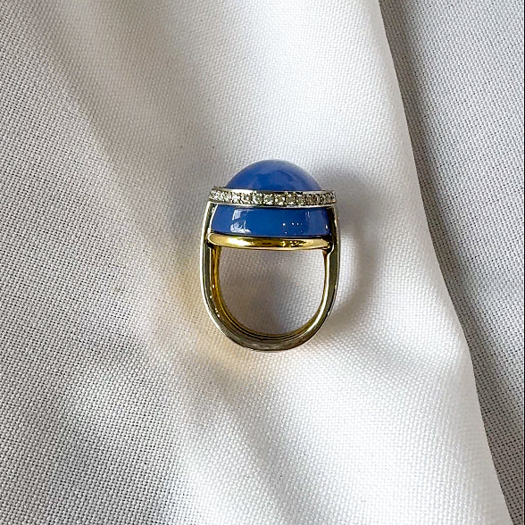 Chalcedony Cabochon and Diamond Ring