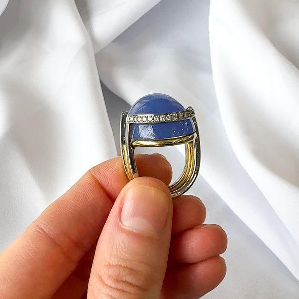 Chalcedony Cabochon and Diamond Ring