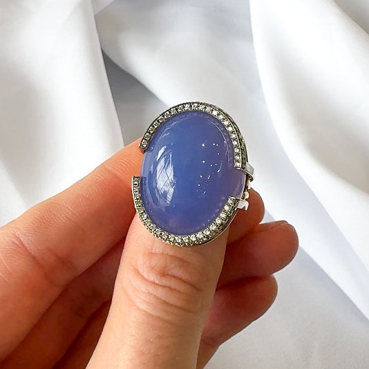 Chalcedony Cabochon and Diamond Ring
