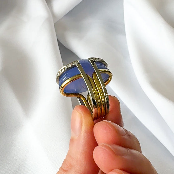Chalcedony Cabochon and Diamond Ring
