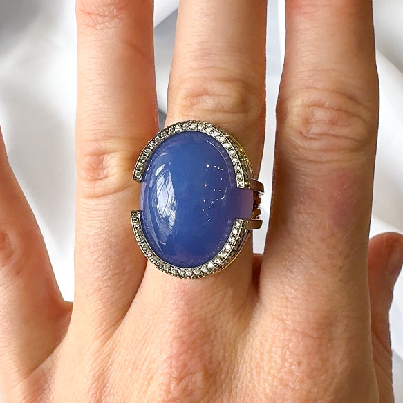 Chalcedony Cabochon and Diamond Ring