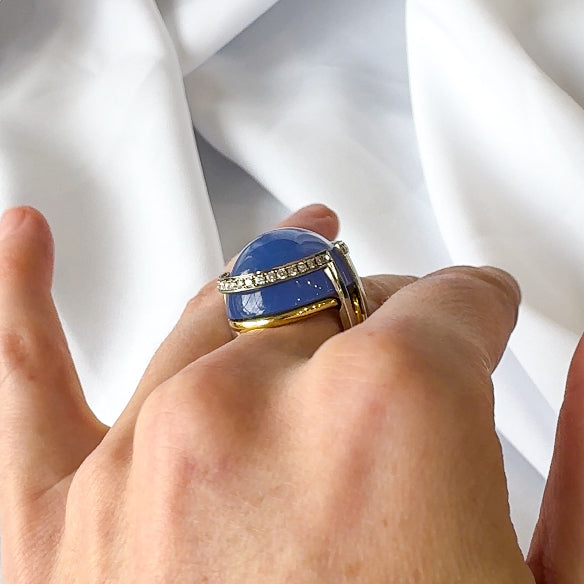 Chalcedony Cabochon and Diamond Ring