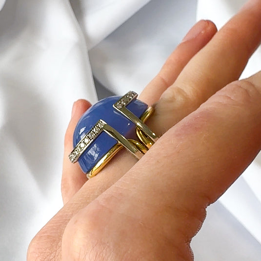 Chalcedony Cabochon and Diamond Ring