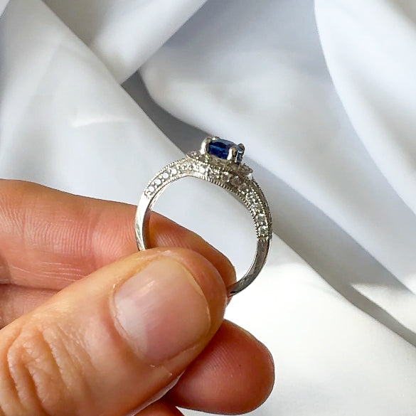 Sapphire and Diamond Halo Ring