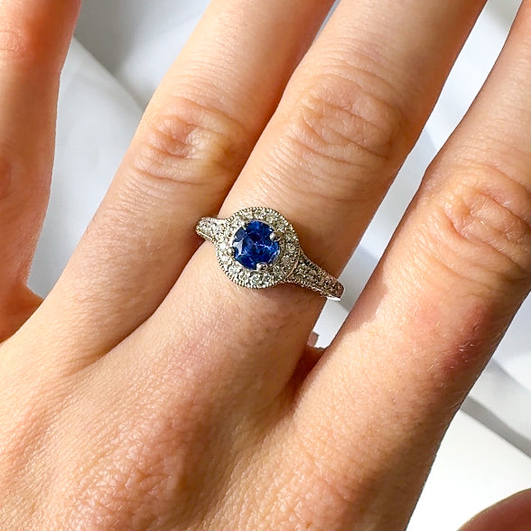 Sapphire and Diamond Halo Ring